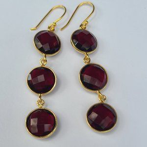 Dangle Red Garnet Earrings Sterling Silver Gold Plated-Garnet Earrings-Rare